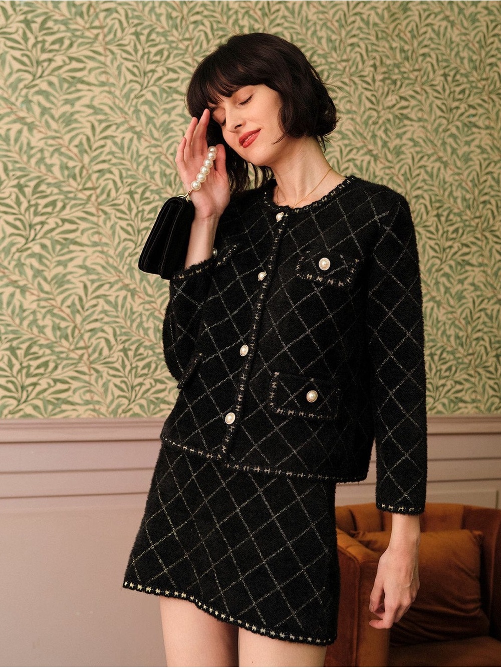 RIHOAS Black Quilted Tweed Pearl-Button Jacket